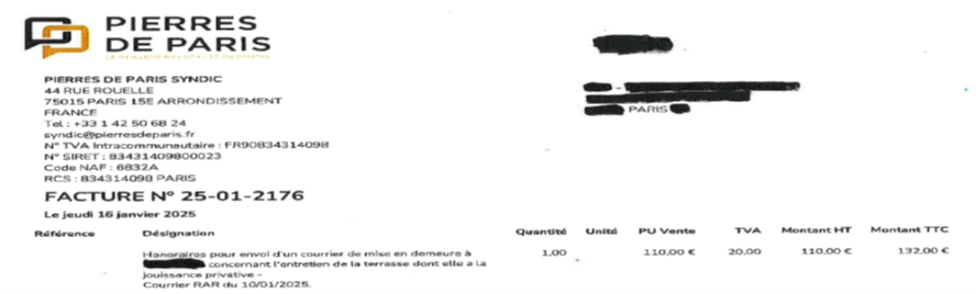 PIERRES DE PARIS : son imputation irrégulière à une copropriétaire d’une mise en demeure